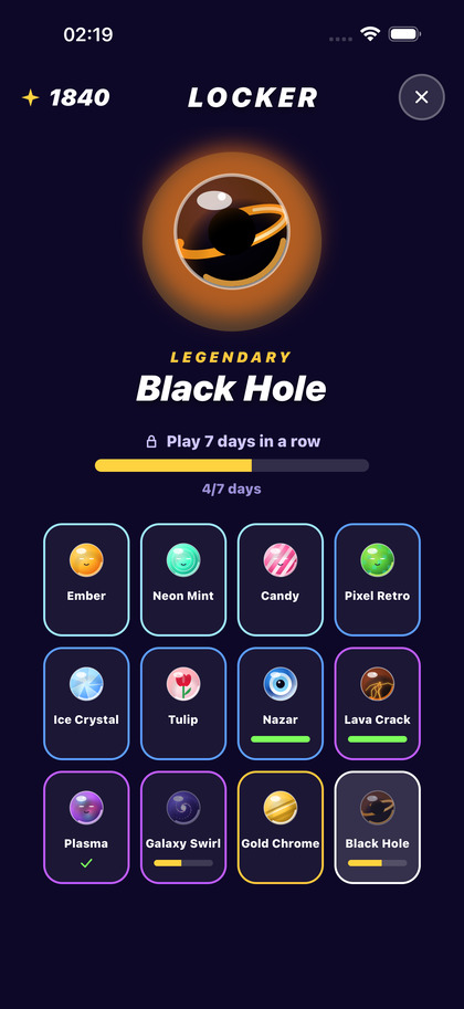 The comet locker showing the Black Hole comet
